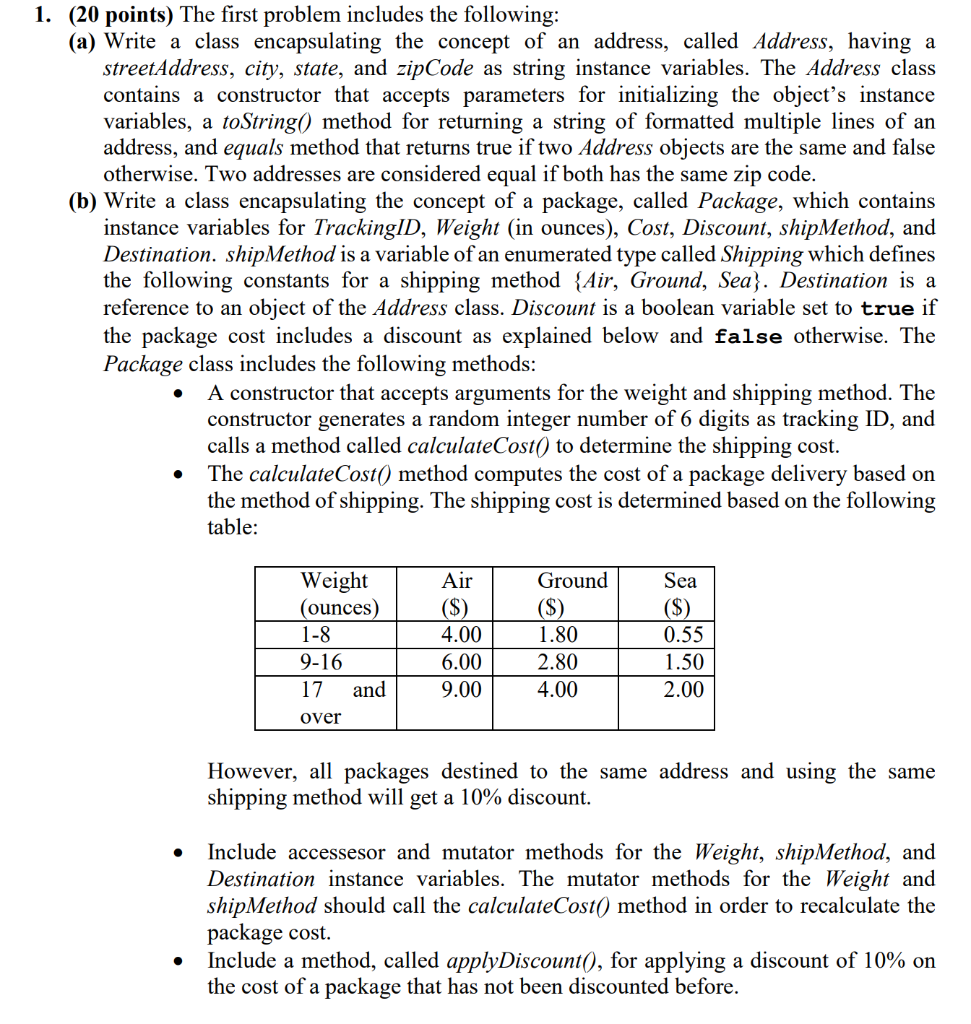  1. (20 points) The first problem includes the following: (a) Write