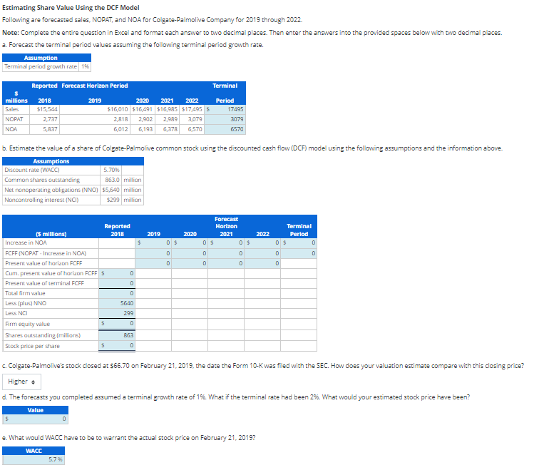  Estimating Share Value Using the DCF Model Following are forecasted sales,