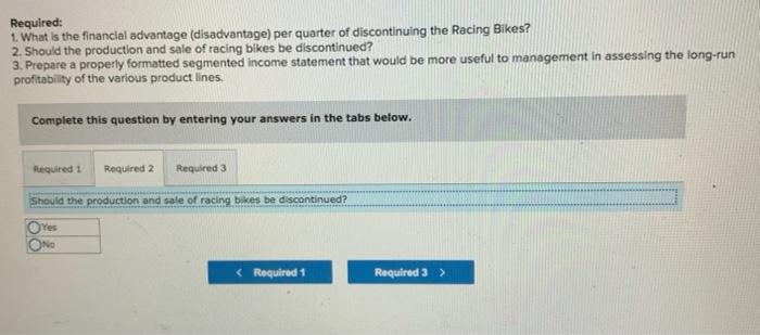 and a racing bike. Data on sales and expenses for the past