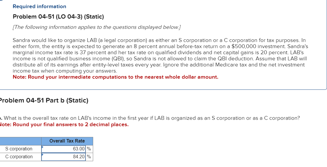 the answer is wrong, please help Problem 04-51 (LO 04-3) (Static) [The