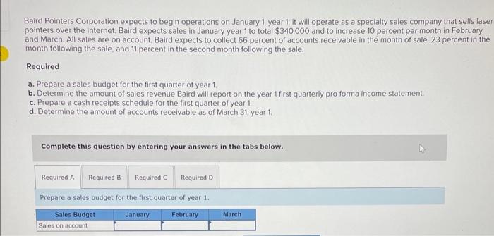 and March. All sales are on account Baird expects to collect 66