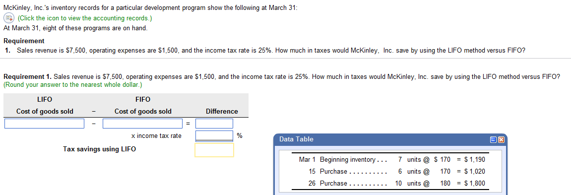  McKinley, Inc.'s inventory records for a particular development program show the