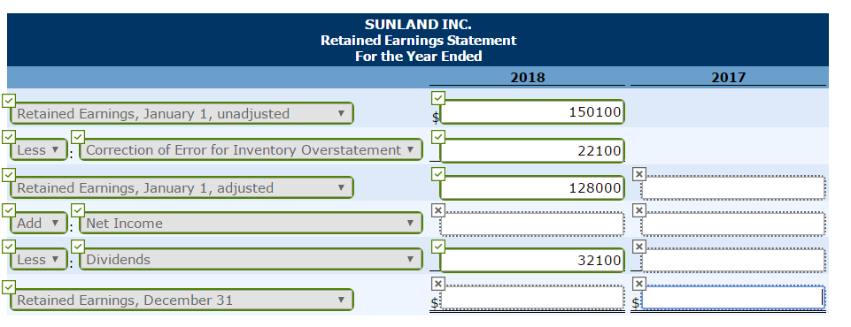 the comparative income and retained earnings statements for Sunland Inc. for the