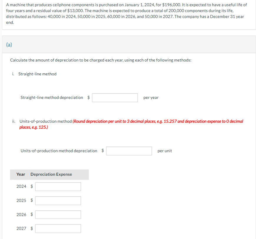 please answer full question: A machine that produces cellphone components is purchased