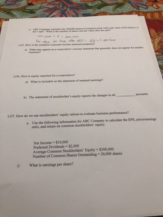 Help on accounting study guide ?? e) ABC Company currently has 100,000