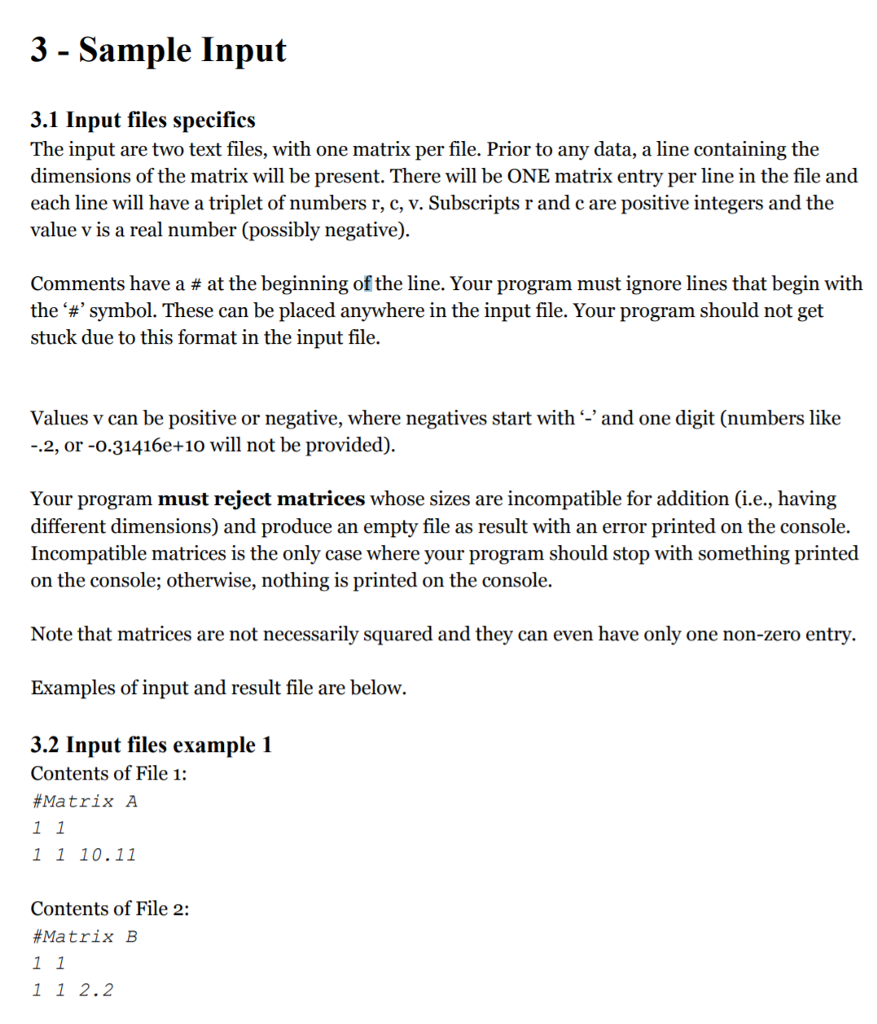 input file and corresponding data structures to save memory and reduce processing