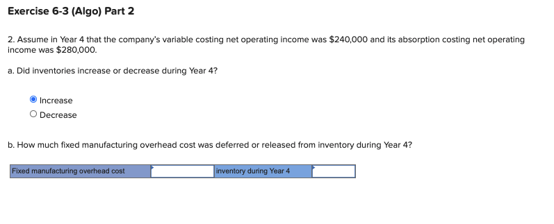 Net Operating Incomes (LO6-3) [The following information applies to the questions displayed