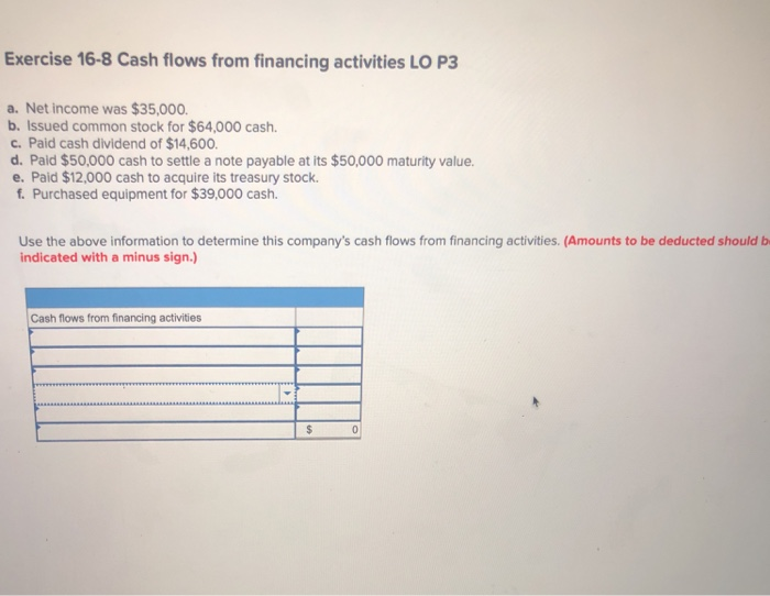  Exercise 16-8 Cash flows from financing activities LO P3 a. Net