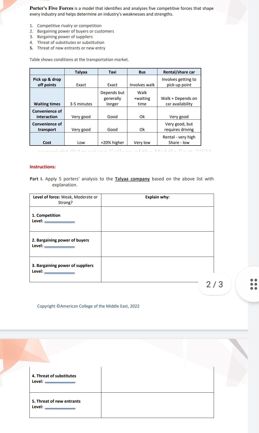 I need the solution. Porter's Five Forces is a model that
