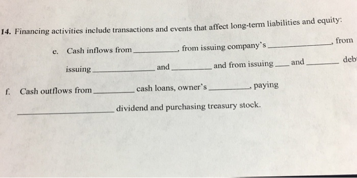  Financing activities include transactions and events that affect long-term liabilities and