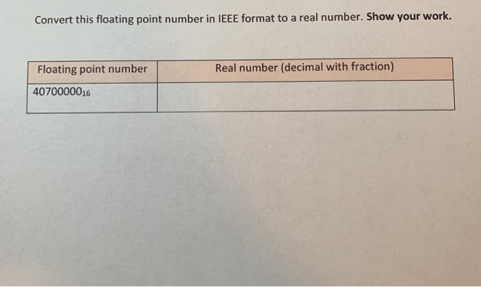 show work Convert this floating point number in IEEE format to a
