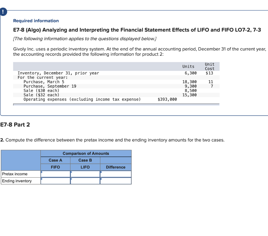 ! Required information E7-8 (Algo) Analyzing and Interpreting the Financial Statement