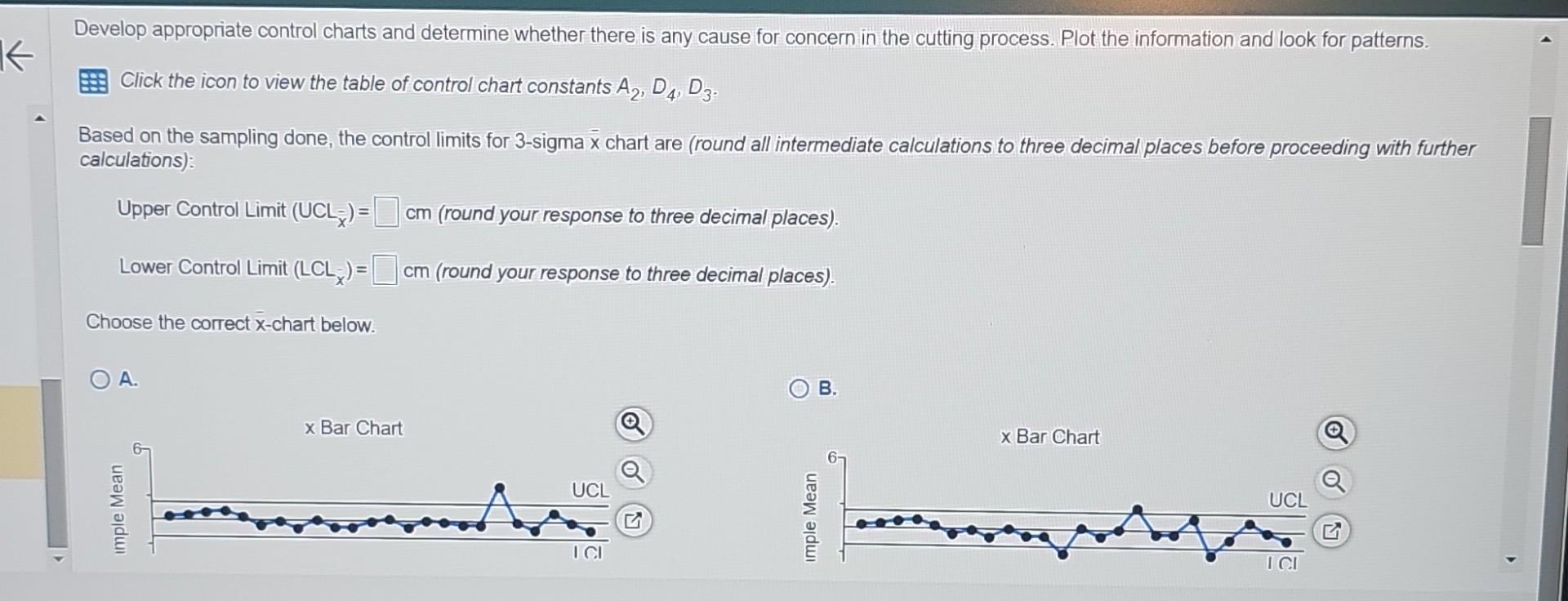 Develop appropriate control charts and determine whether there is any cause for