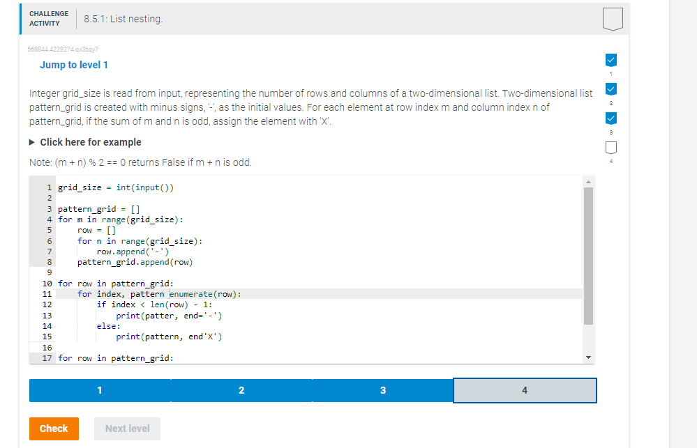  568844.4228274.qx3zgy7 Jump to level 1 Integer grid_size is read from input,