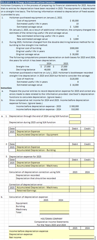  P21.2(LO 1,2,3) Change in Estimate and Error Correction. Moltzman Company is
