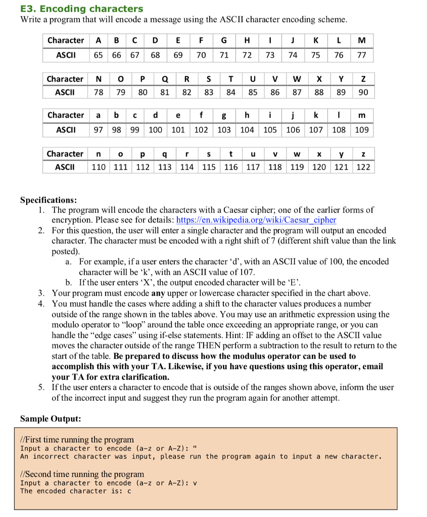 Please write down C++ code E3. Encoding characters Write a program that