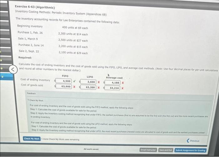  Exercise 6-63 (Algorithmic) Inventory Costing Methods: Periodic Inventory System (Appendices 6B)