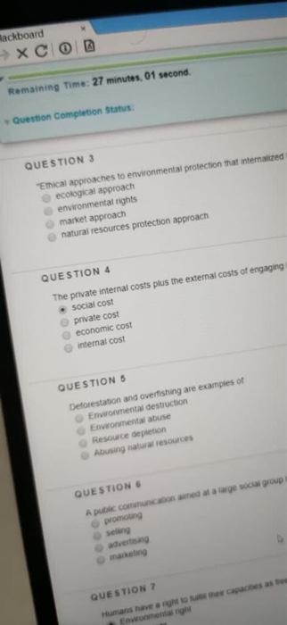  Hackboard - X 0 0 Remaining Time: 27 minutes, 01 second.