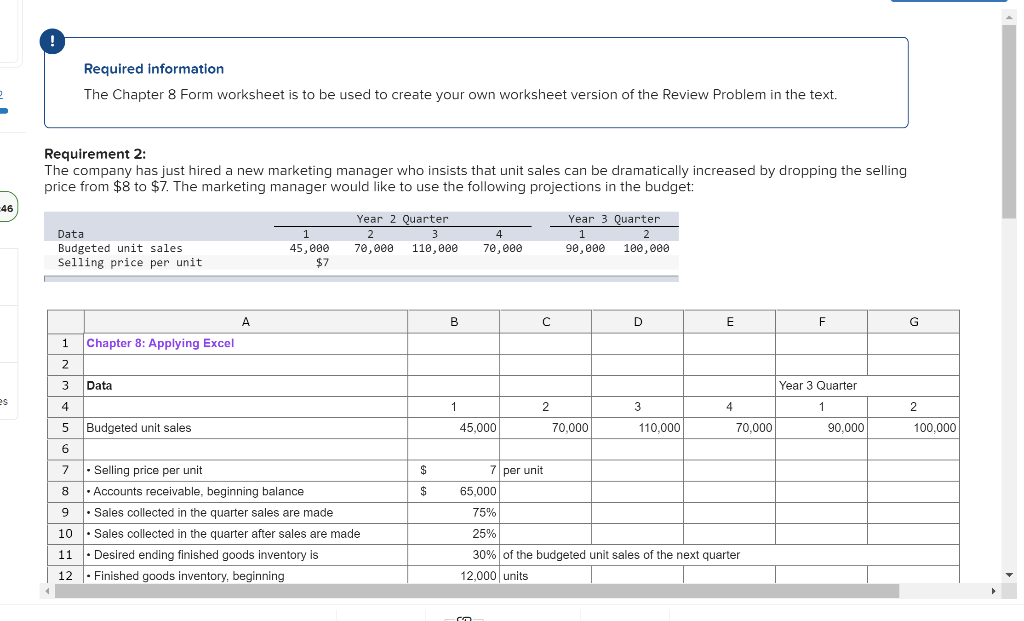  Required information The Chapter 8 Form worksheet is to be used