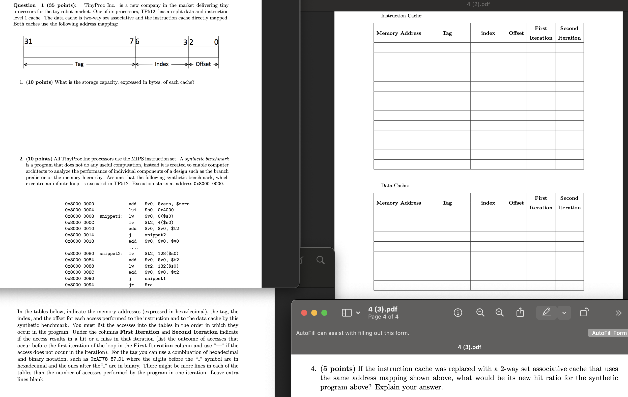 (5 points) If the instruction cache was replaced with a 2-way