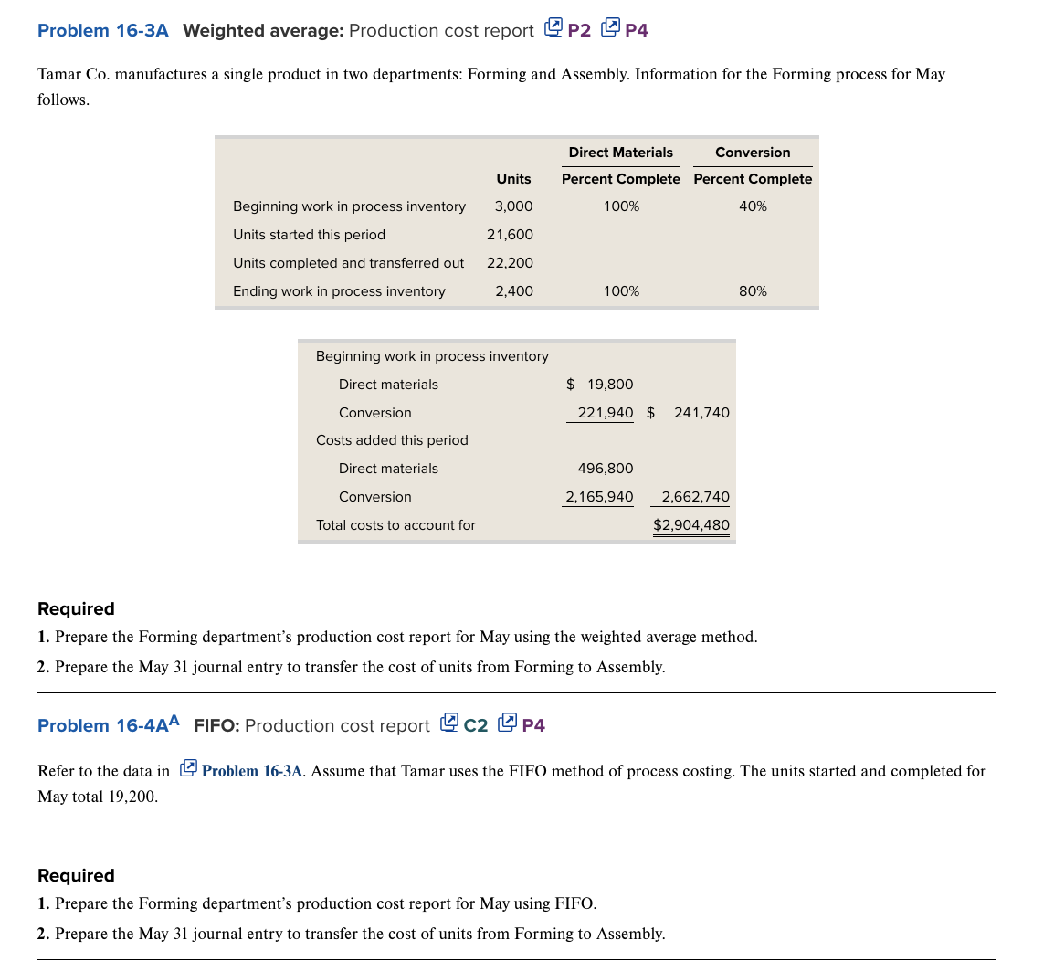  DO PROBLEM 4A !!!! Problem 16-3A Weighted average: Production cost report