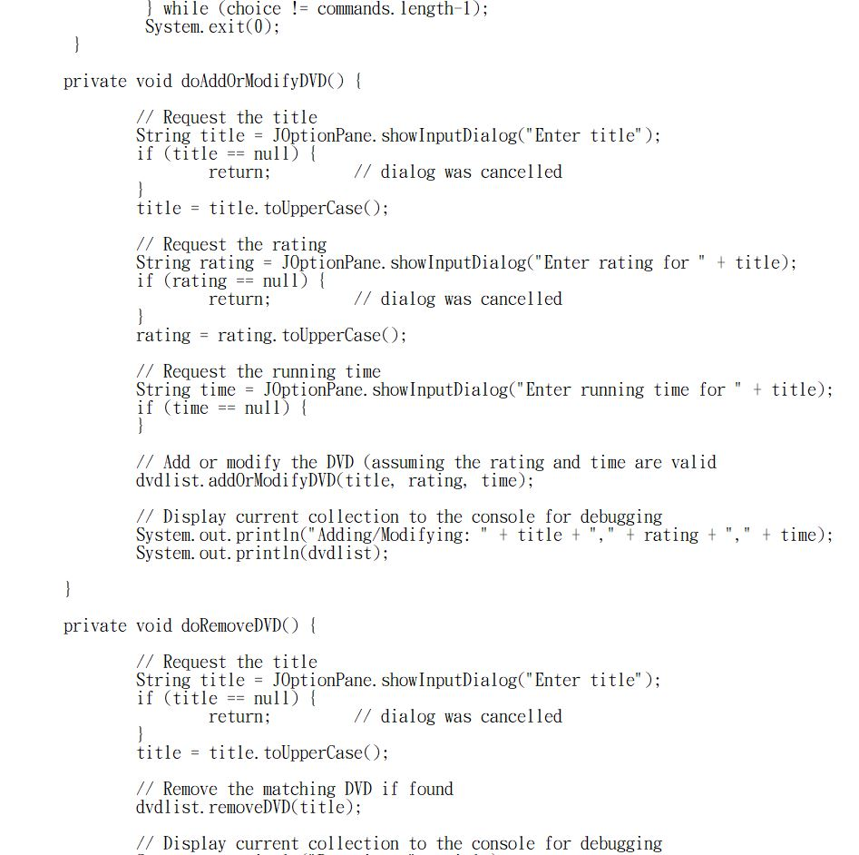 user interface to this DVD collection. DVDGUI.java - A class that implements