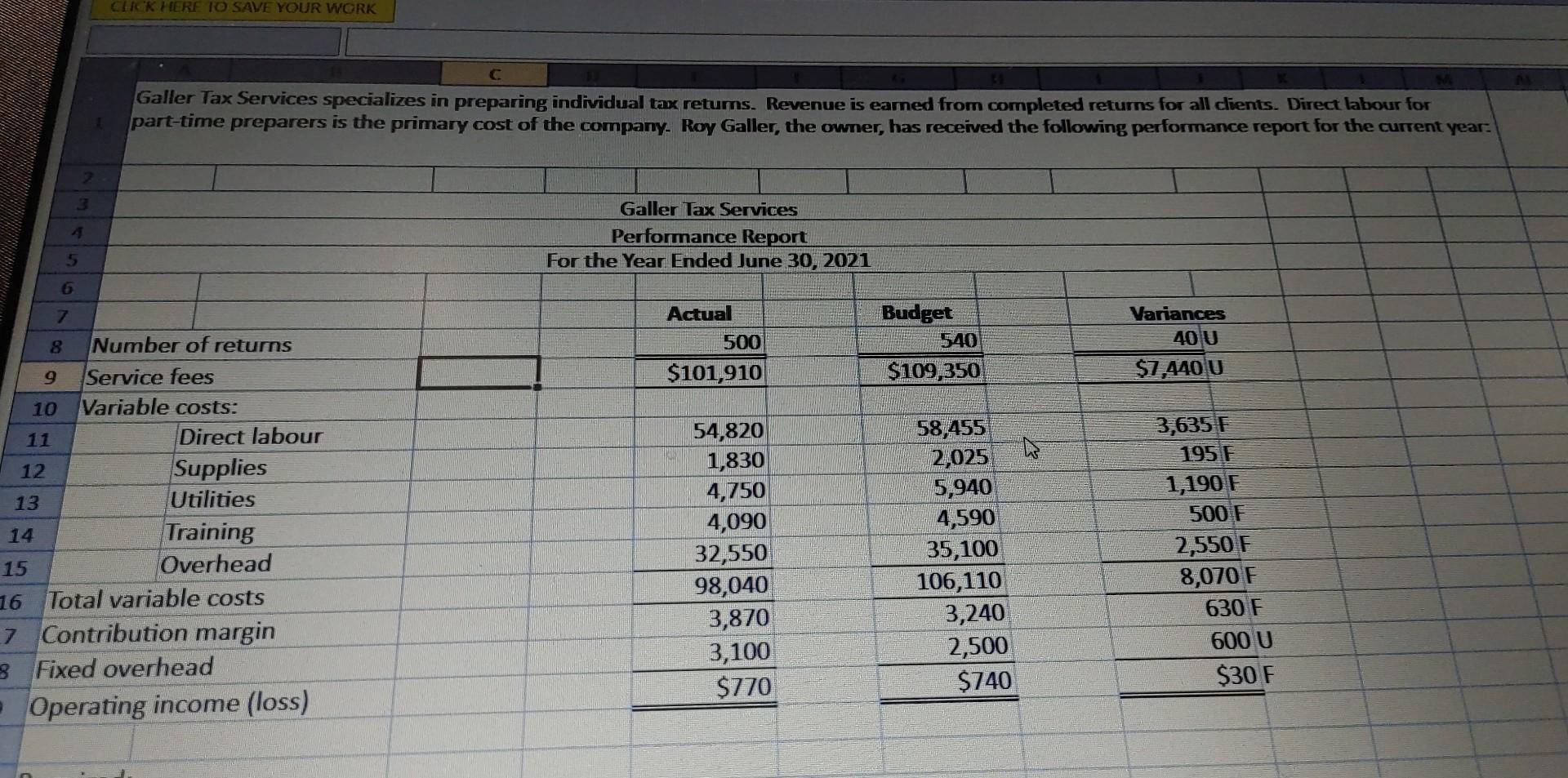 Please provide cell references. Galler Tax Services specializes in preparing individual