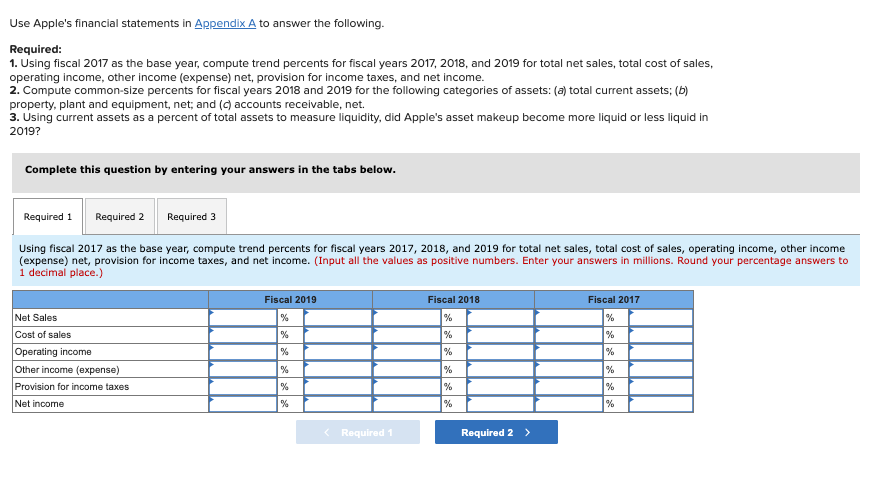  Use Apple's financial statements in Appendix A to answer the following.