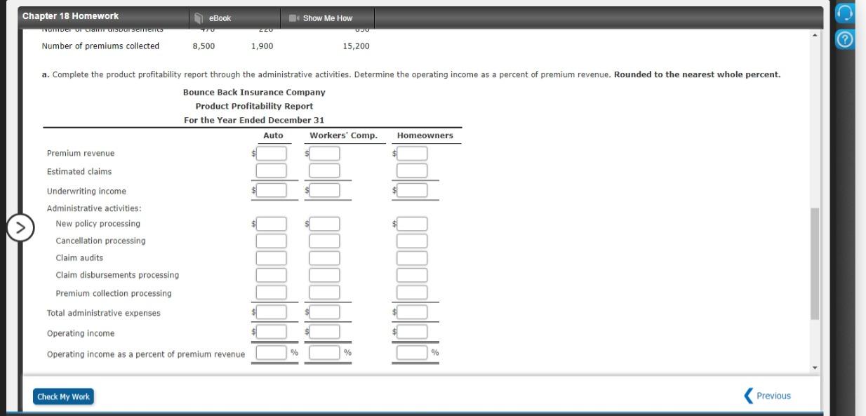 auto, workers' compensation, and homeowners. The company has prepared the following report: