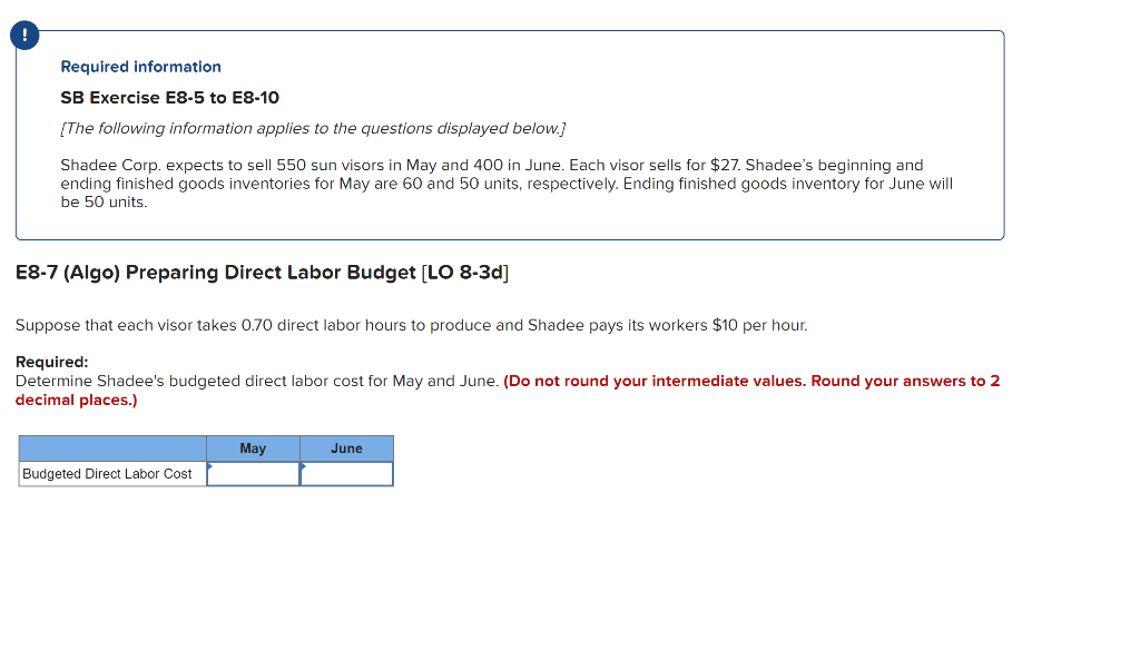 visors in May and 400 in June. Each visor sells for $27.