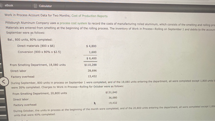 please help eBook Calculator Work in Process Account Data for Two Months;