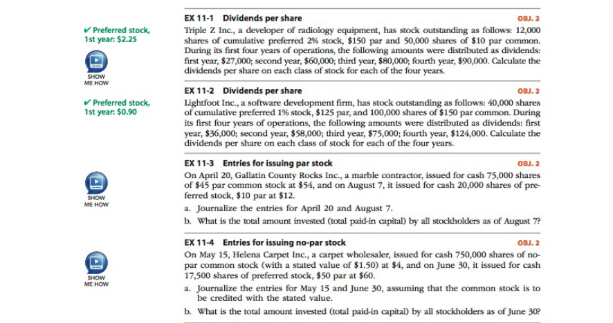 hwk 12....... need 1,3,4 solved please EX 11-1 Dividends per share Triple