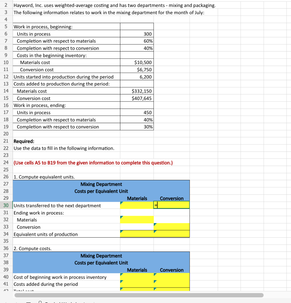 2. Compute costs. \begin{tabular}{|l|} \hline \multicolumn{1}{|c|}{ Mixing Department } \\ Costs per