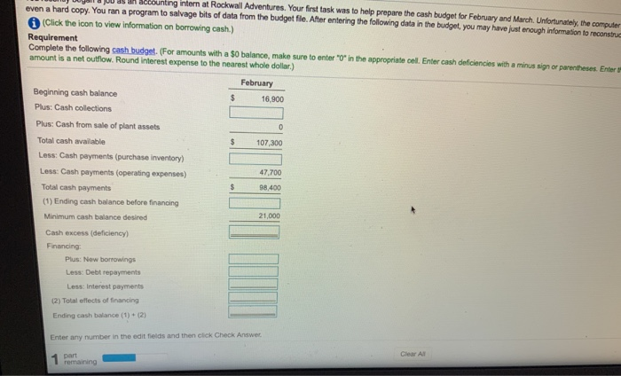 was contingent Rockwell Adventures. Your task was to help prepare the cash