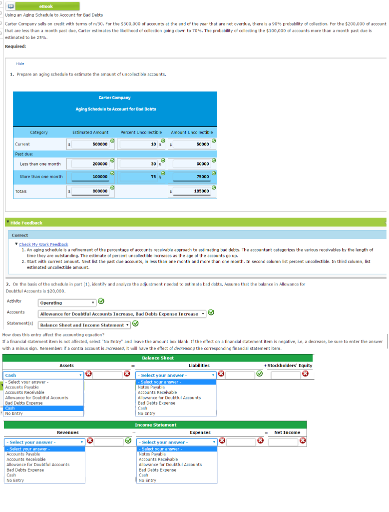 Using an Aging Schedule o Account for Bad Debts Carter Company