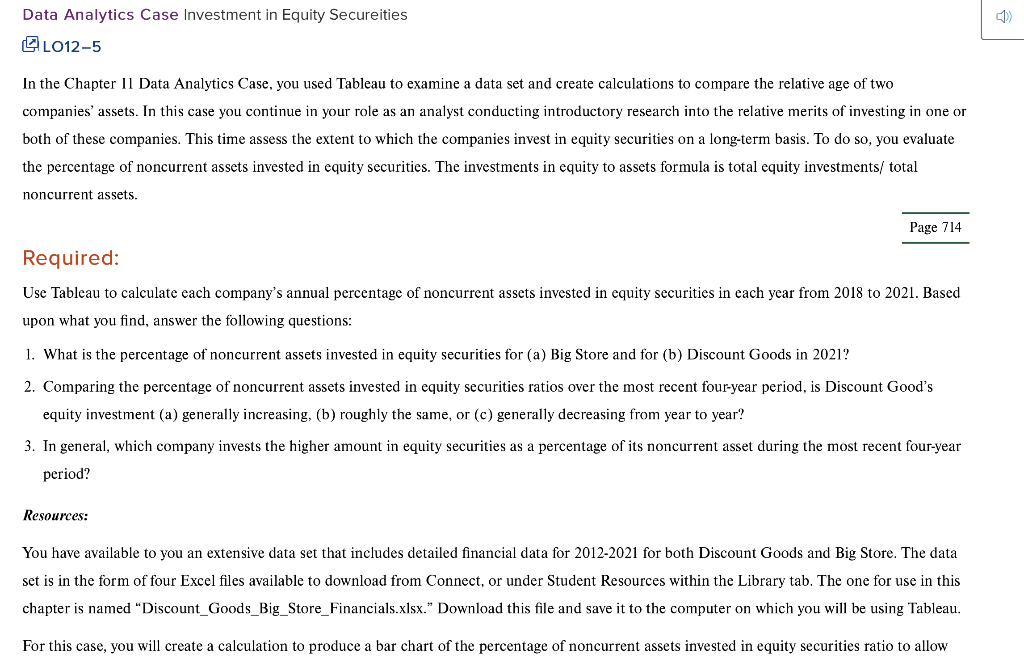 O12-5 In the Chapter 11 Data Analytics Case, you used Tableau
