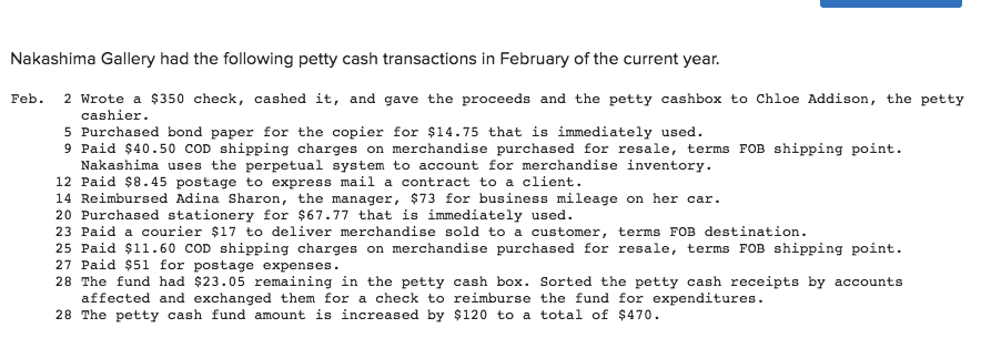  Prepare the journal entries for required 2 to both (a) reimburse