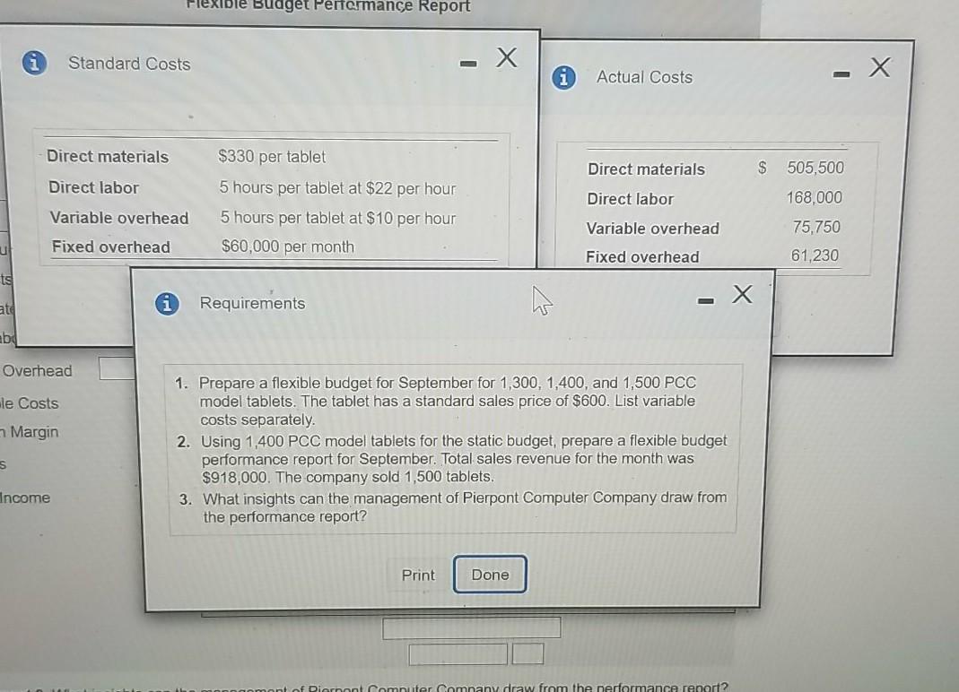 the standard costs) During the month of September, Pierpont Computer Company incurred