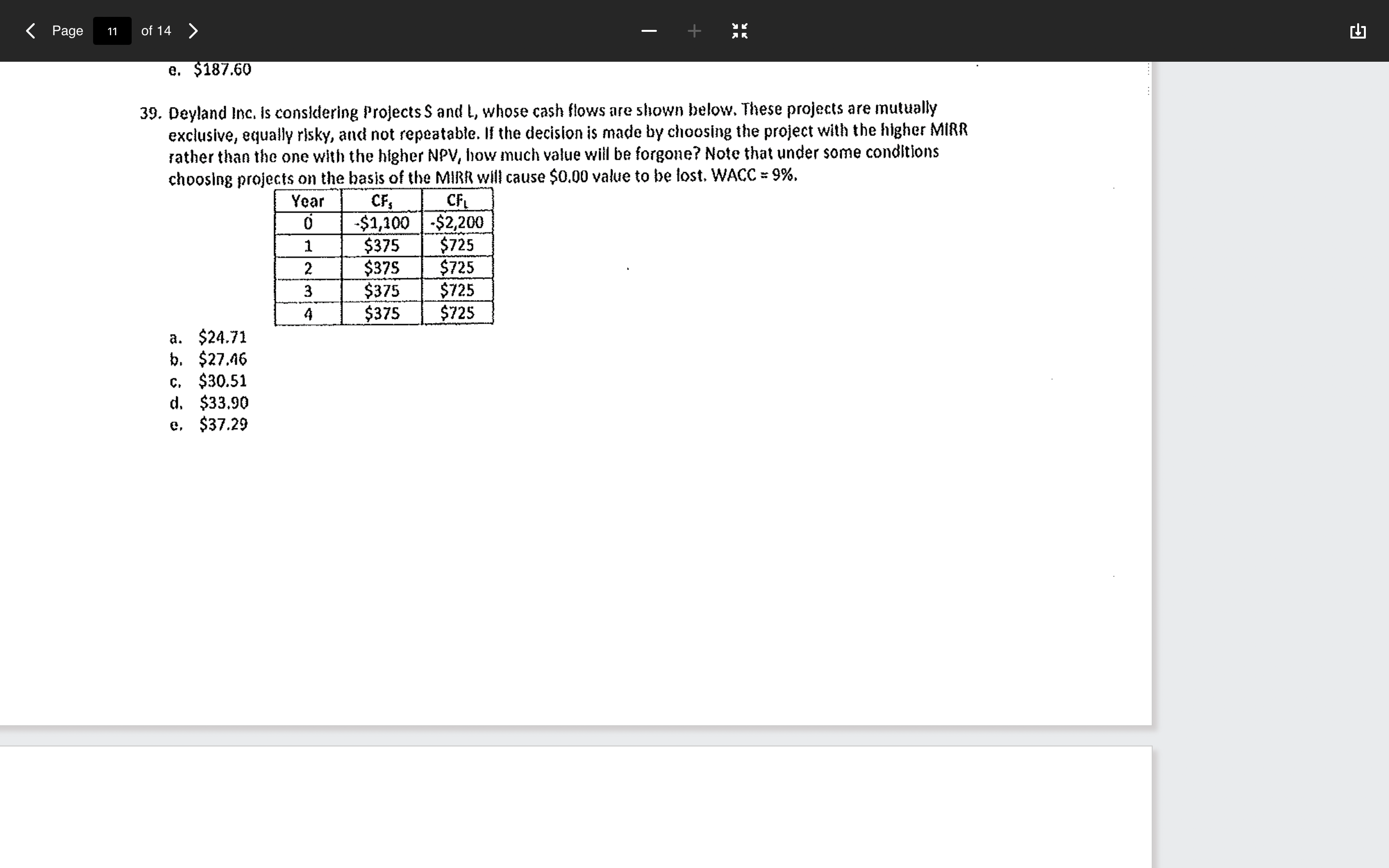  Deyland Inc, is conskdering Projects S and L, whose cash flows