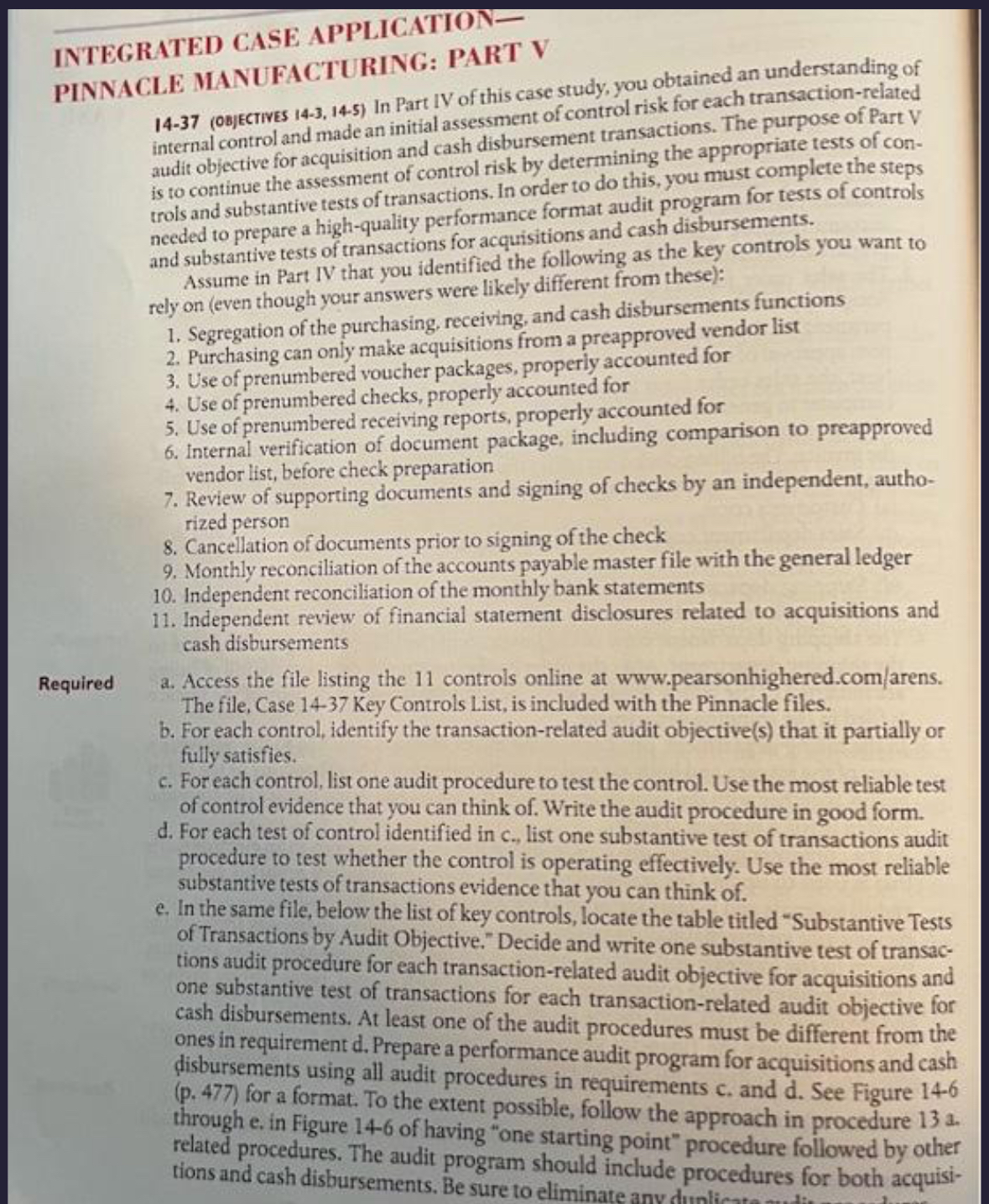  INTEGRATED CASE APPLICATION- PINNACLE MANUFACTURING: PART V 14-37(Objectives 14-3,14-5) In Part