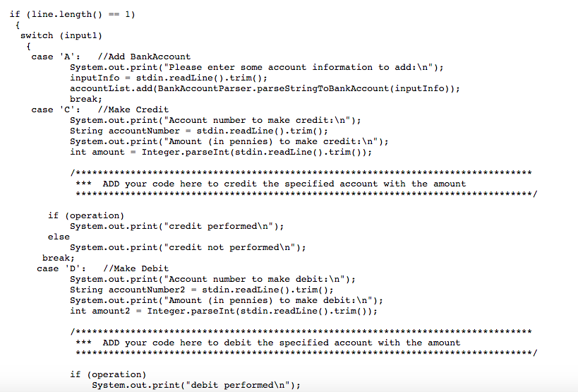 BankAccount.java, SavingsAccount.java, CheckAccount.java, CreditCardAccount.java, and bankAccountparser.java! And the last 12 photos show