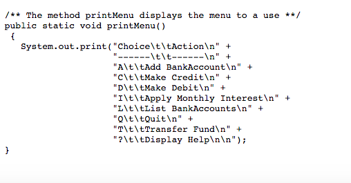 ys a menu of choices to a user Name: Lecture: and performs