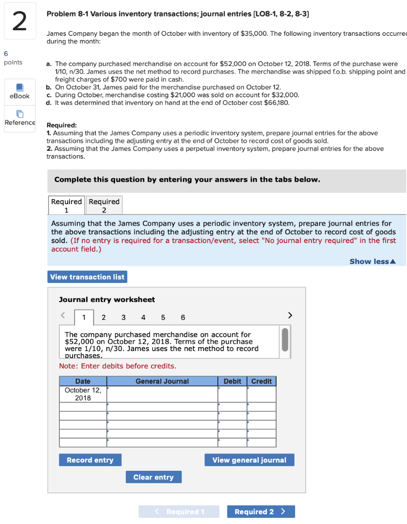  Problem 8-1 Various inventory transactions: journal entries [LO8-1, 8-2, 8-3] 2