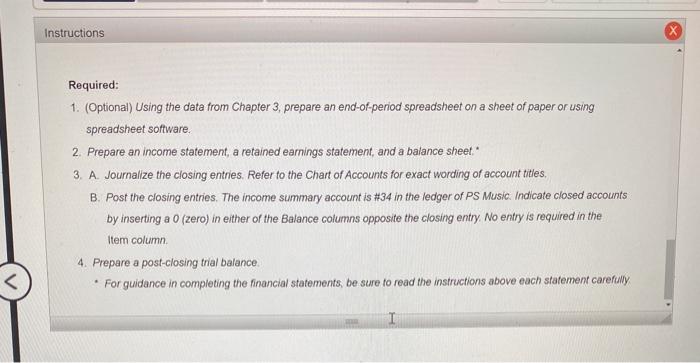 Amount Descriptions Instructions The unadjusted trial balance of PS Music as of