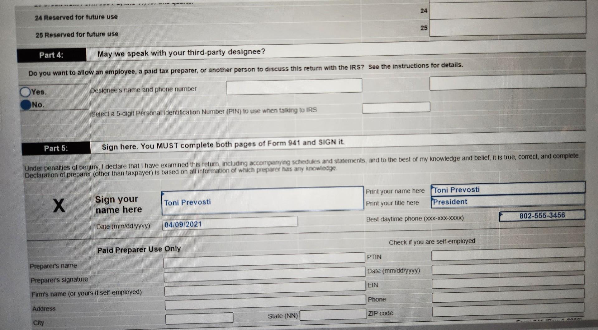 planned. The form was completed and signed on April 9,2021. Owner's name: