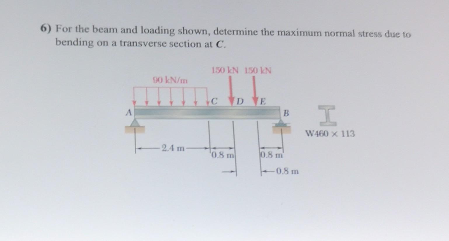 6) For the beam and loading shown, determine the maximum normal