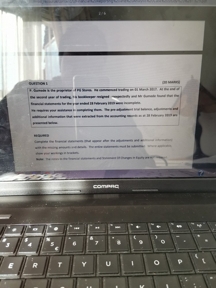  content/0/ Study 20/2016 216 QUESTION 1 (20 MARKS) P. Gumede is