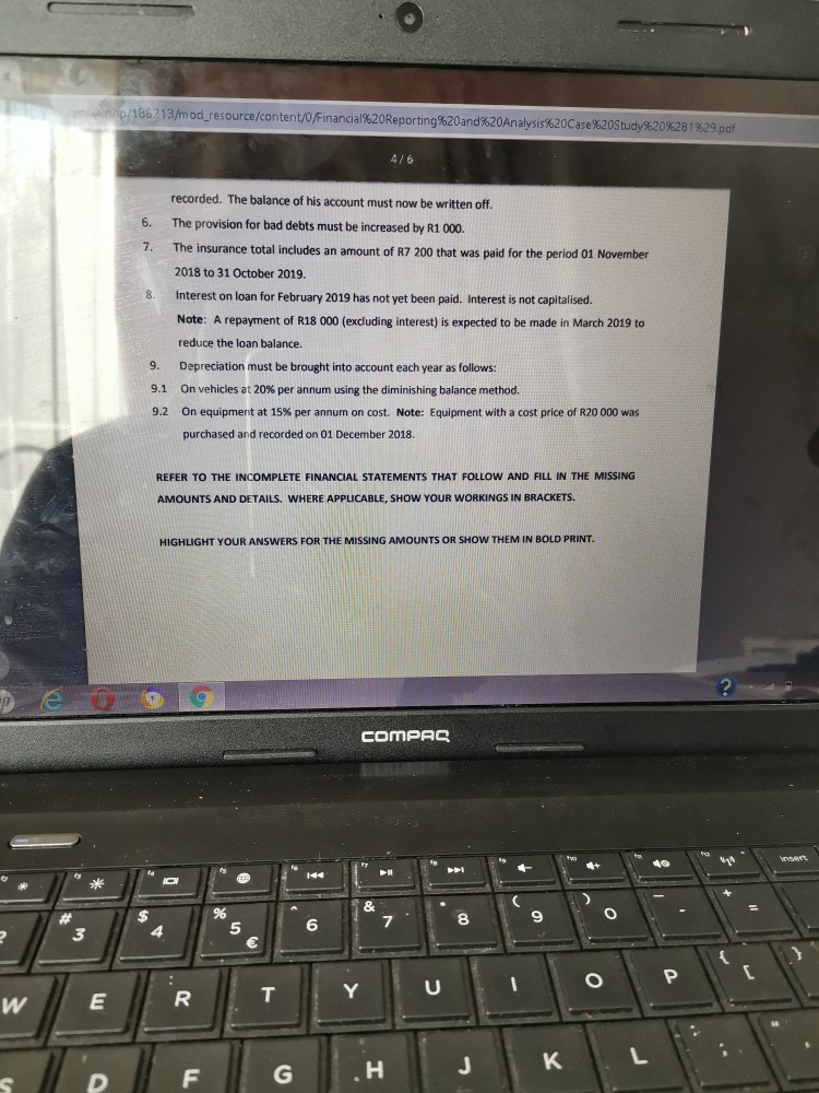 ended 28 February 2019 were incomplete. He requires your assistance in completing