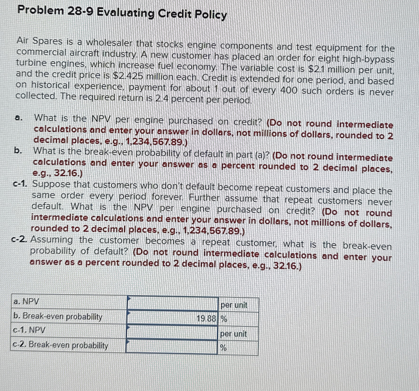  Problem 28-9 Evaluating Credit Policy Air Spares is a wholesaler that