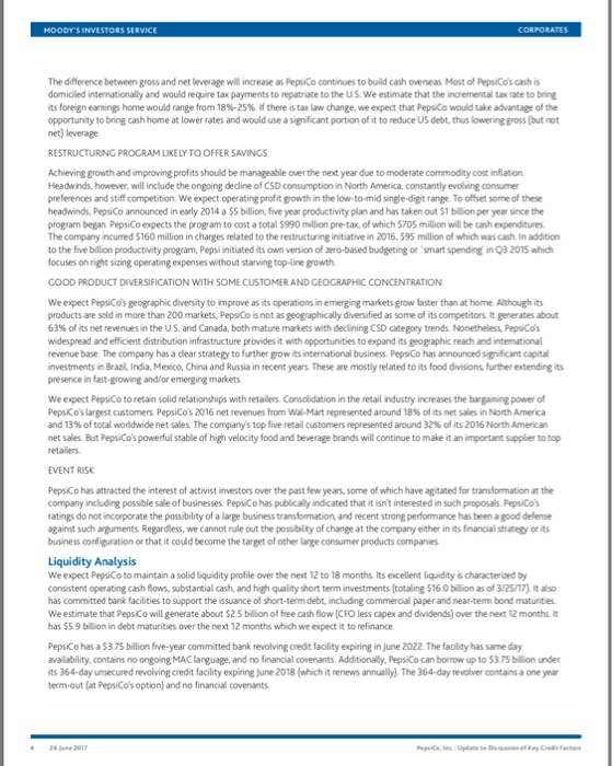 26 June 2017 PepsiCo, Inc. Update to Discussion of Key Credit Factors